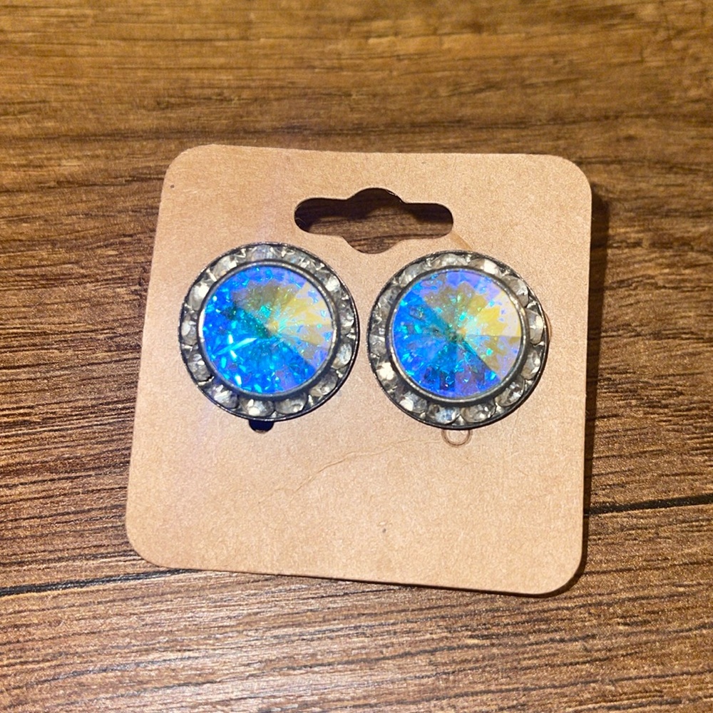 SOLD. Crystal Aurora Borealis Post Back Earrings Vintage